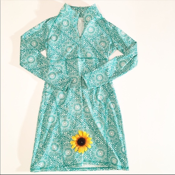 Soybu Dresses & Skirts - Soybu turquoise/white long sleeve dress medium